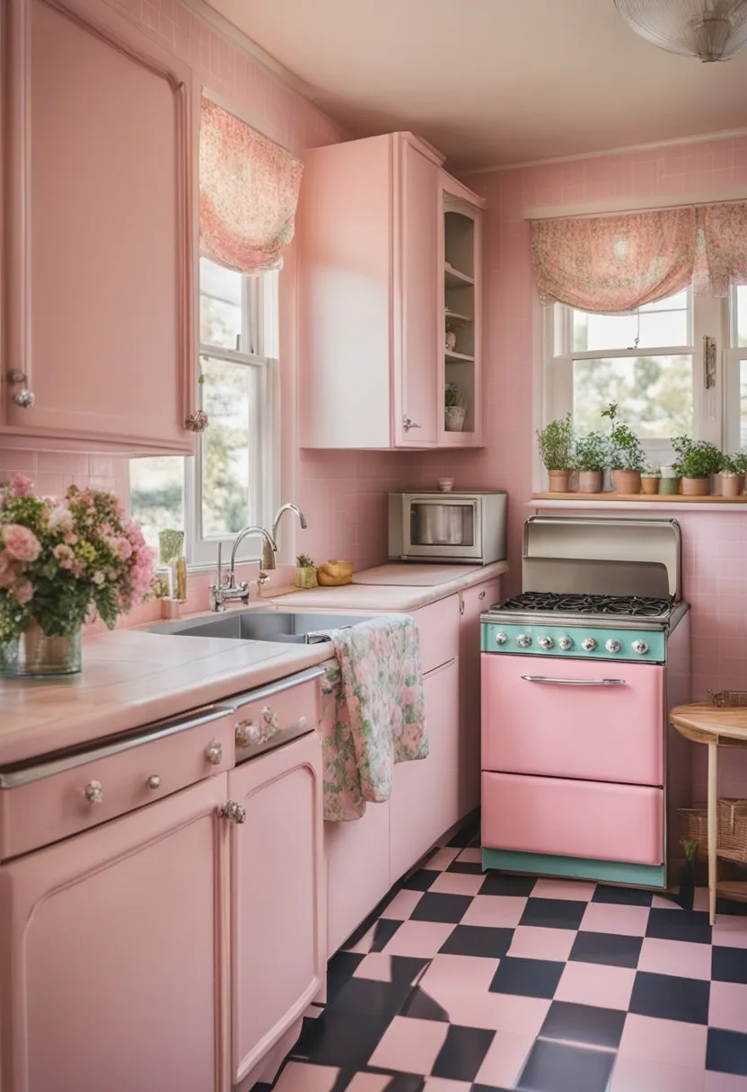 14614 vintage pink kitchen textiles