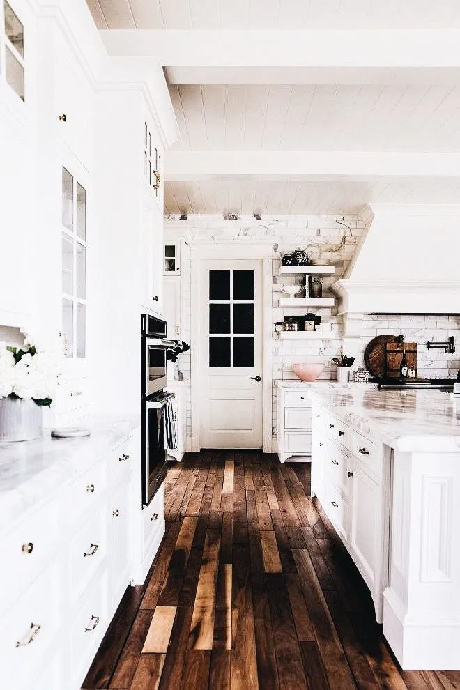 14655 white desk kitchen greenery