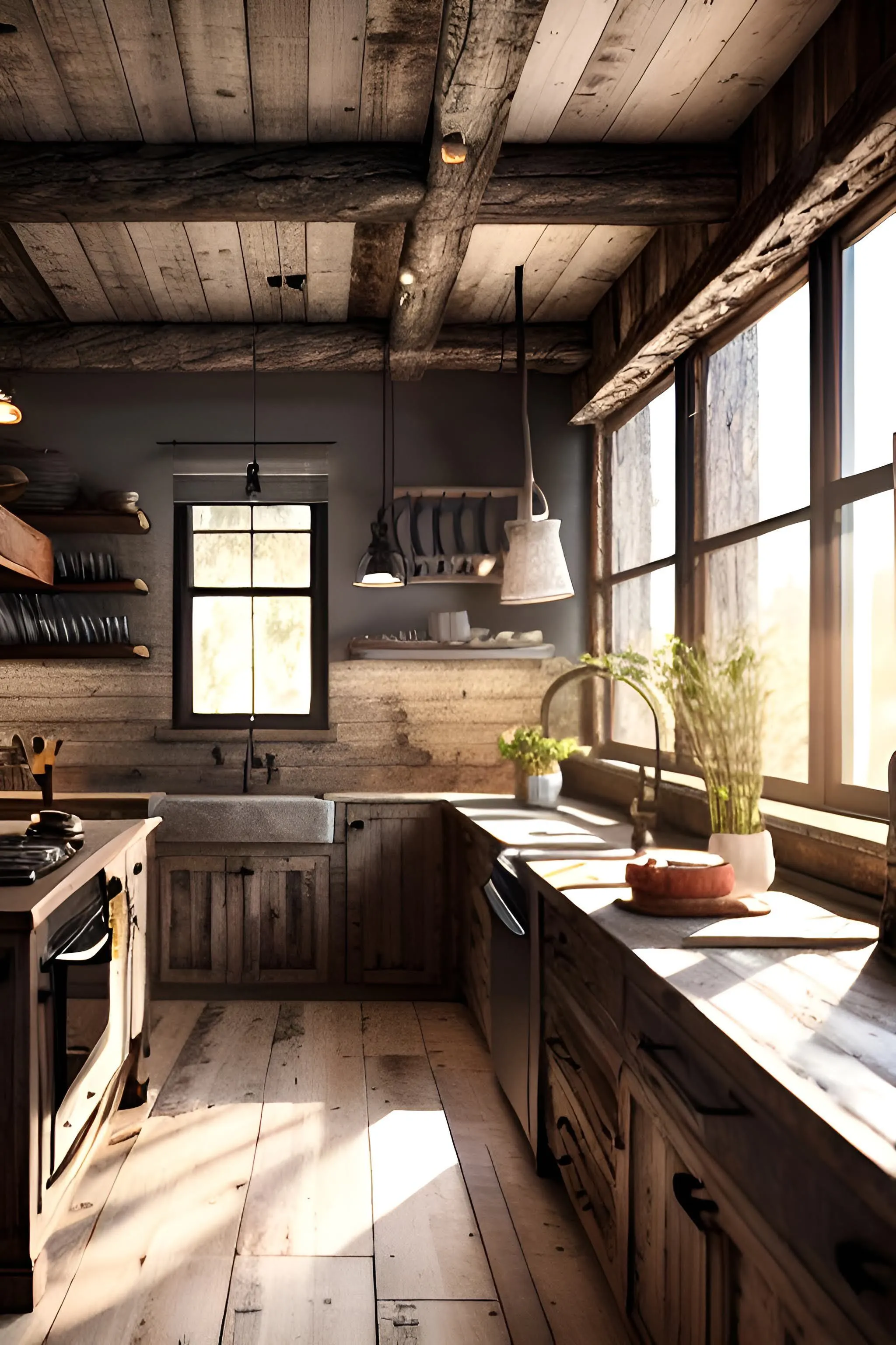 14783 red kitchen wood accents