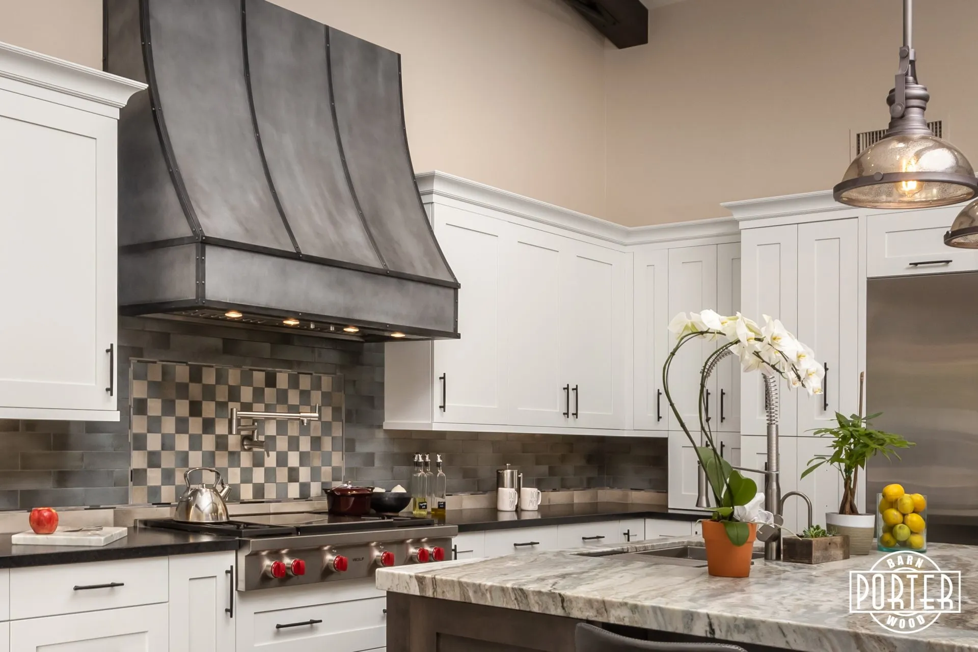 14858 rustic red kitchen hood natural elements